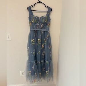 Floral Embroidered Blue Dress
